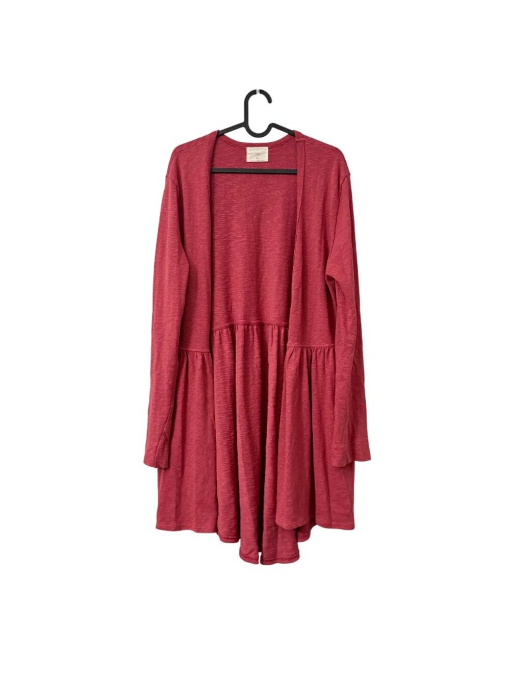 Anthropologie T.La Cranberry Open Peplum Preppy Duster Cardigan Sweater Large